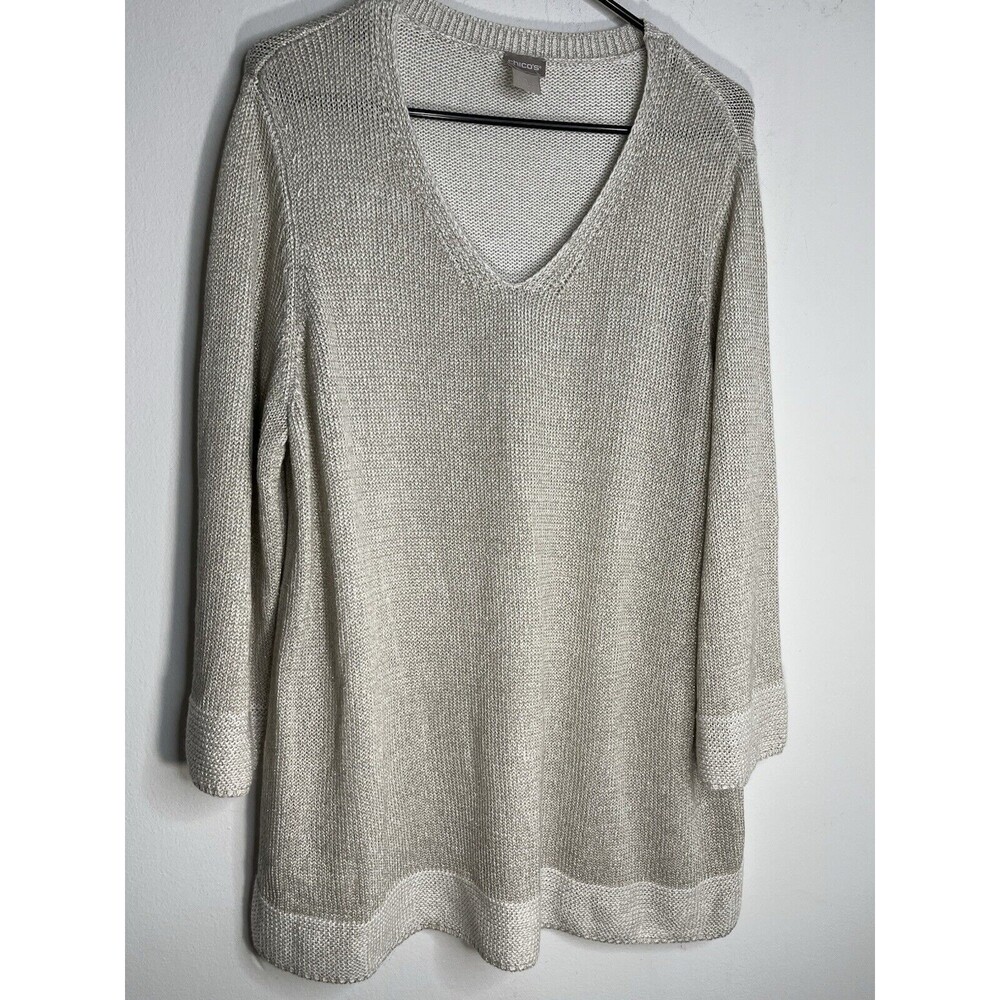 Chicos Grey Metalic 3/4 Sleeve sz 4 XXL 18 20 (11)